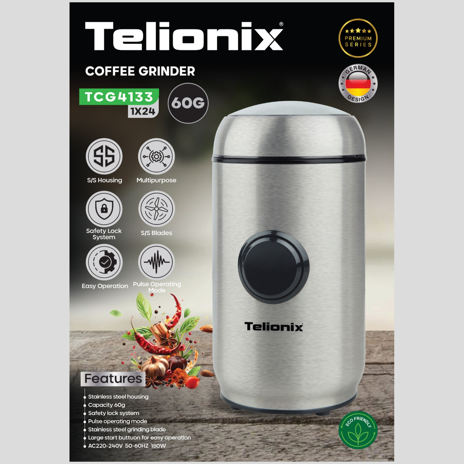 آسیاب 60 گرمی ادویه جات تلیونیکس فرانسه مدل TCG4133